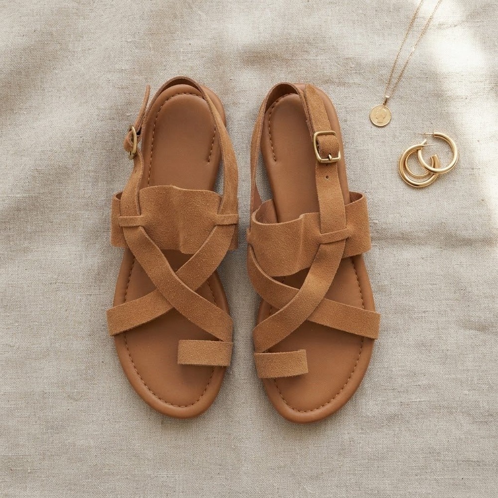 Franco Sarto Gia Sandals Women 8W Brown Suede Gladiator Toe Loop Boho Minimalist